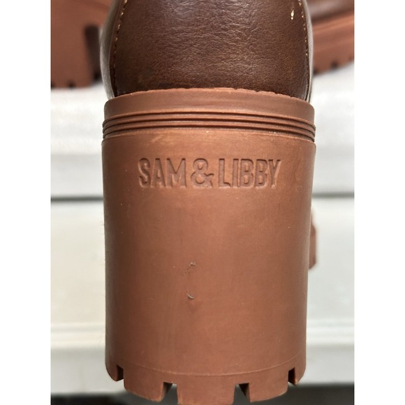 Sam And Libby Chiara Heeled Ampersand Booties Faux Leather Size 9 Platform - Picture 6 of 8